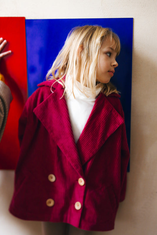 sztruksowa malinowa marynarka