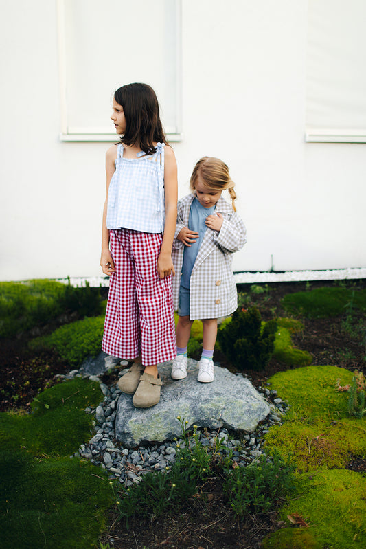 kuloty w malinowo-białą kratkę