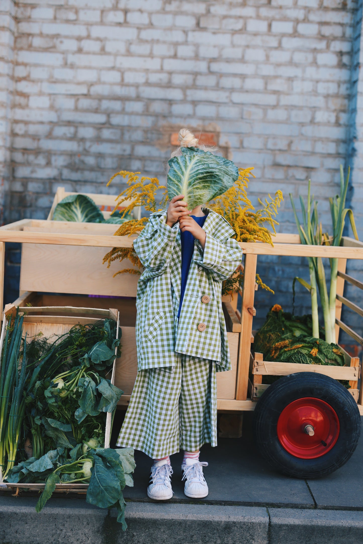 culottes, white and green check