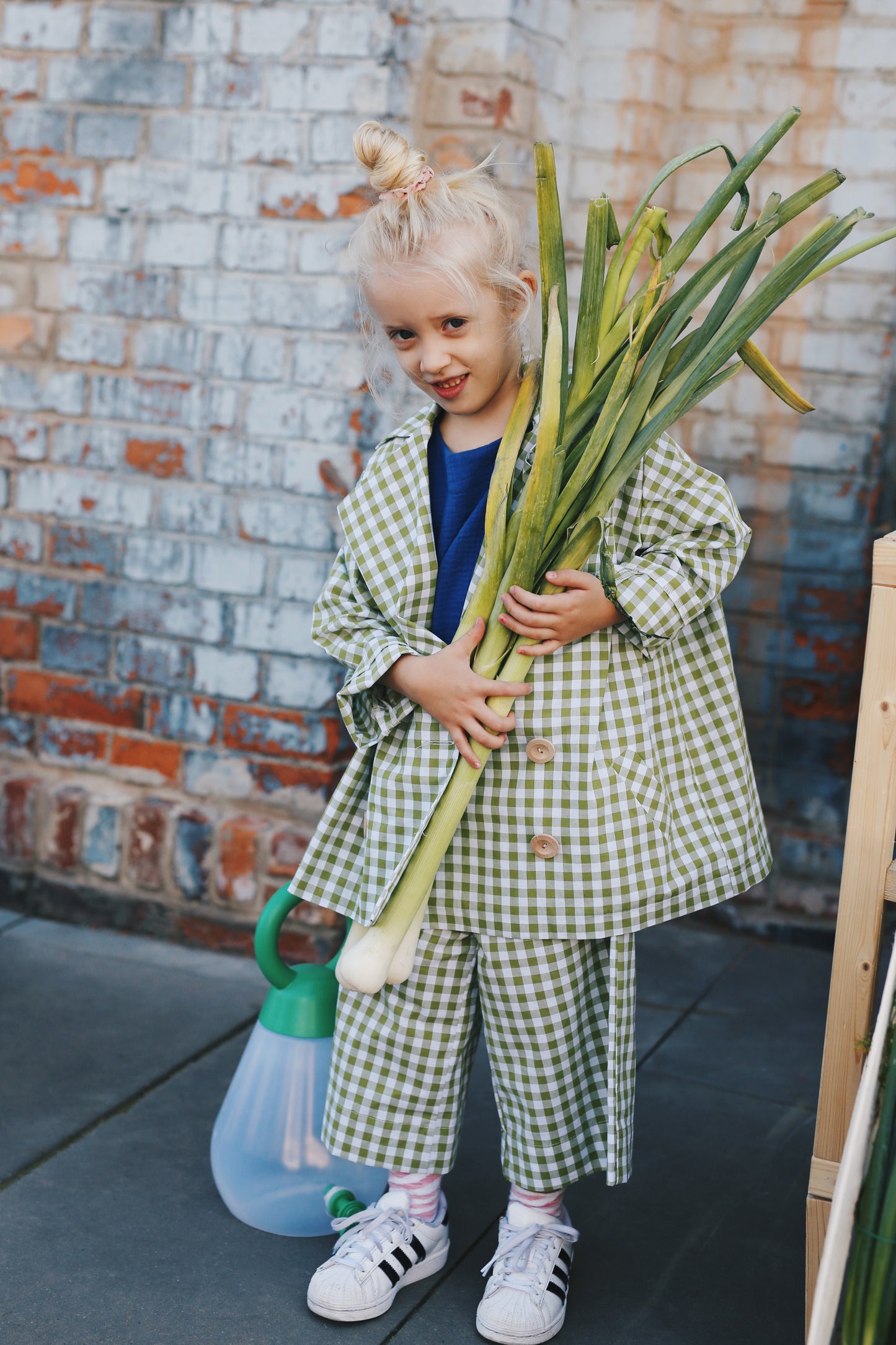 culottes, white and green check